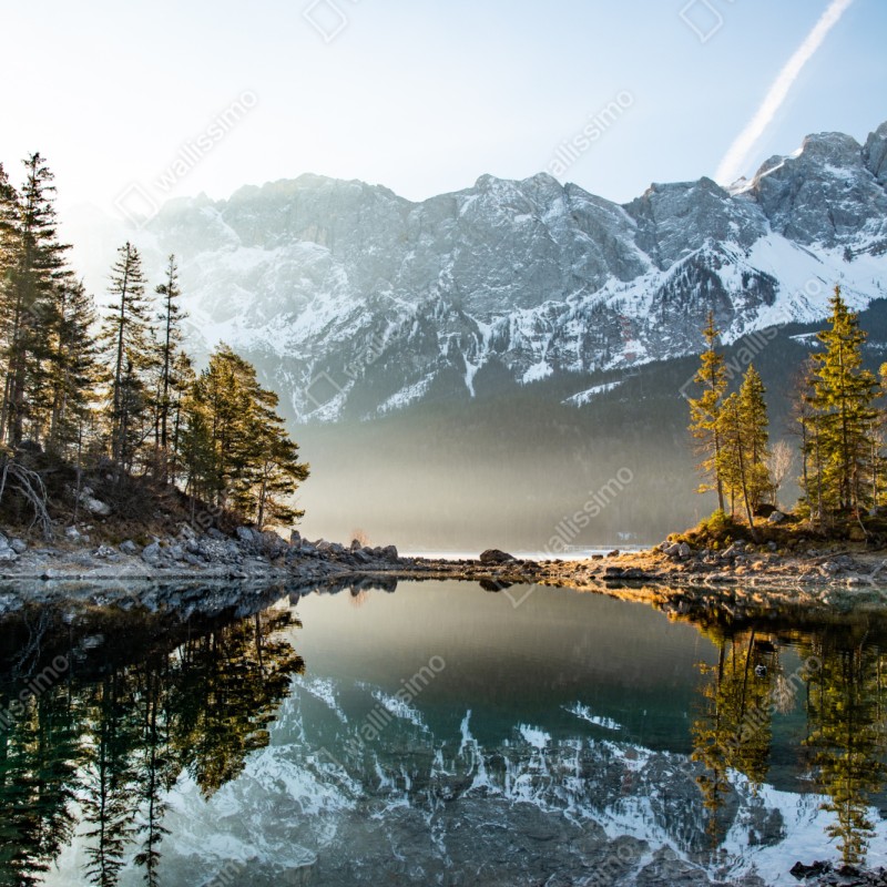 Schrankaufkleber bergsee spiegelung bei sonnenaufgang – Wallnifity® Schrankaufkleber bergsee spiegelung bei sonnenaufgang – Wallnifity®