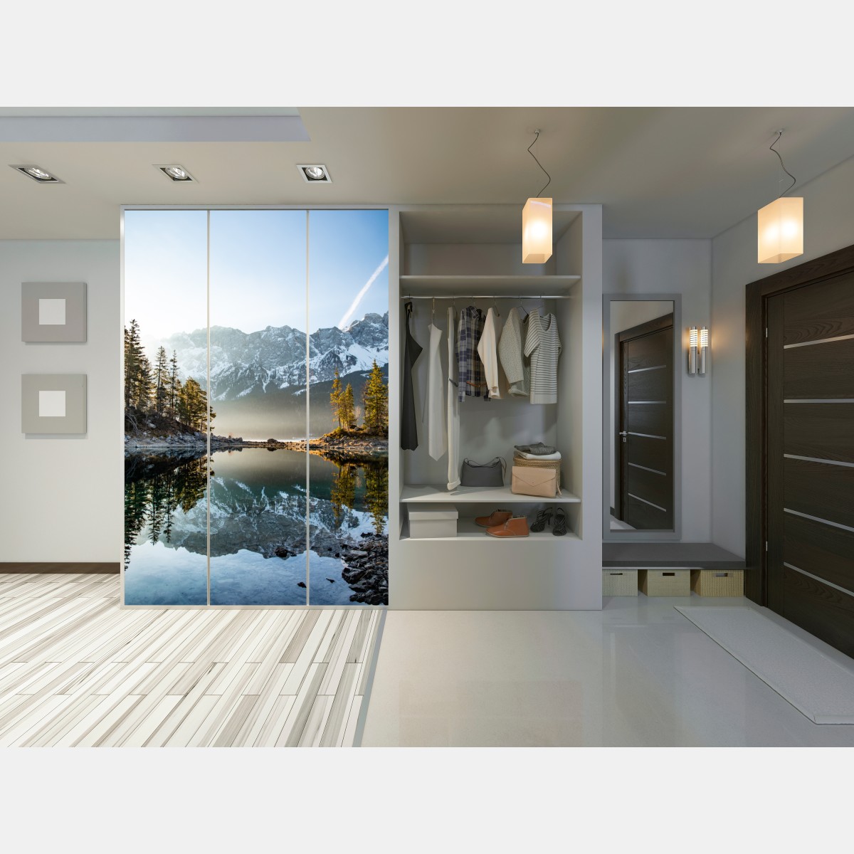 Schrankaufkleber bergsee spiegelung bei sonnenaufgang – Wallnifity® Schrankaufkleber bergsee spiegelung bei sonnenaufgang – Wallnifity®