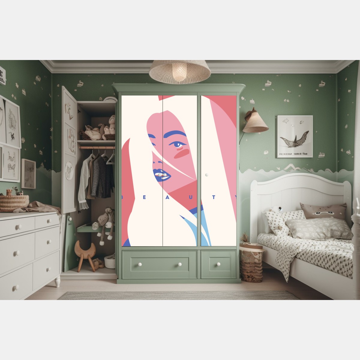 Schrankaufkleber pastell pop-art porträt der schönheit – Wallnifity®