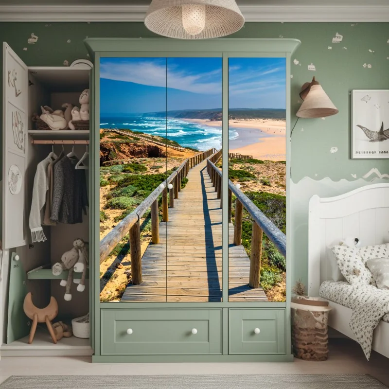 Schrankaufkleber holzsteg zur Praia da Bordeira – Wallnifity® Schrankaufkleber holzsteg zur Praia da Bordeira – Wallnifity®