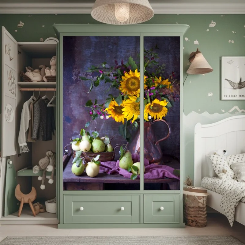 Schrankaufkleber sonnenblumen und birnen stilleben – Wallnifity®