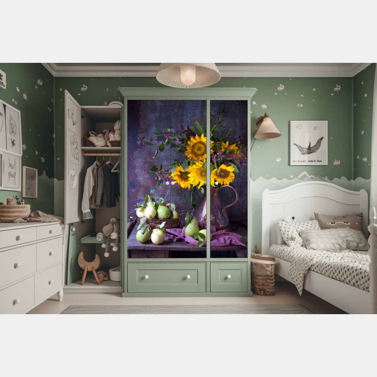 Schrankaufkleber sonnenblumen und birnen stilleben – Wallnifity®