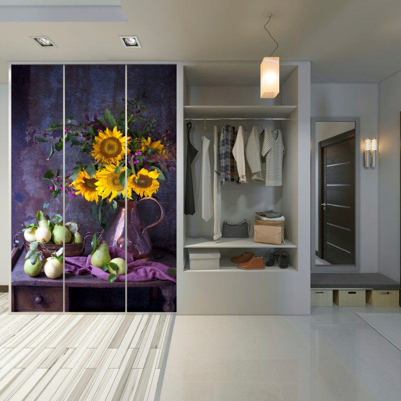 Schrankaufkleber sonnenblumen und birnen stilleben – Wallnifity®