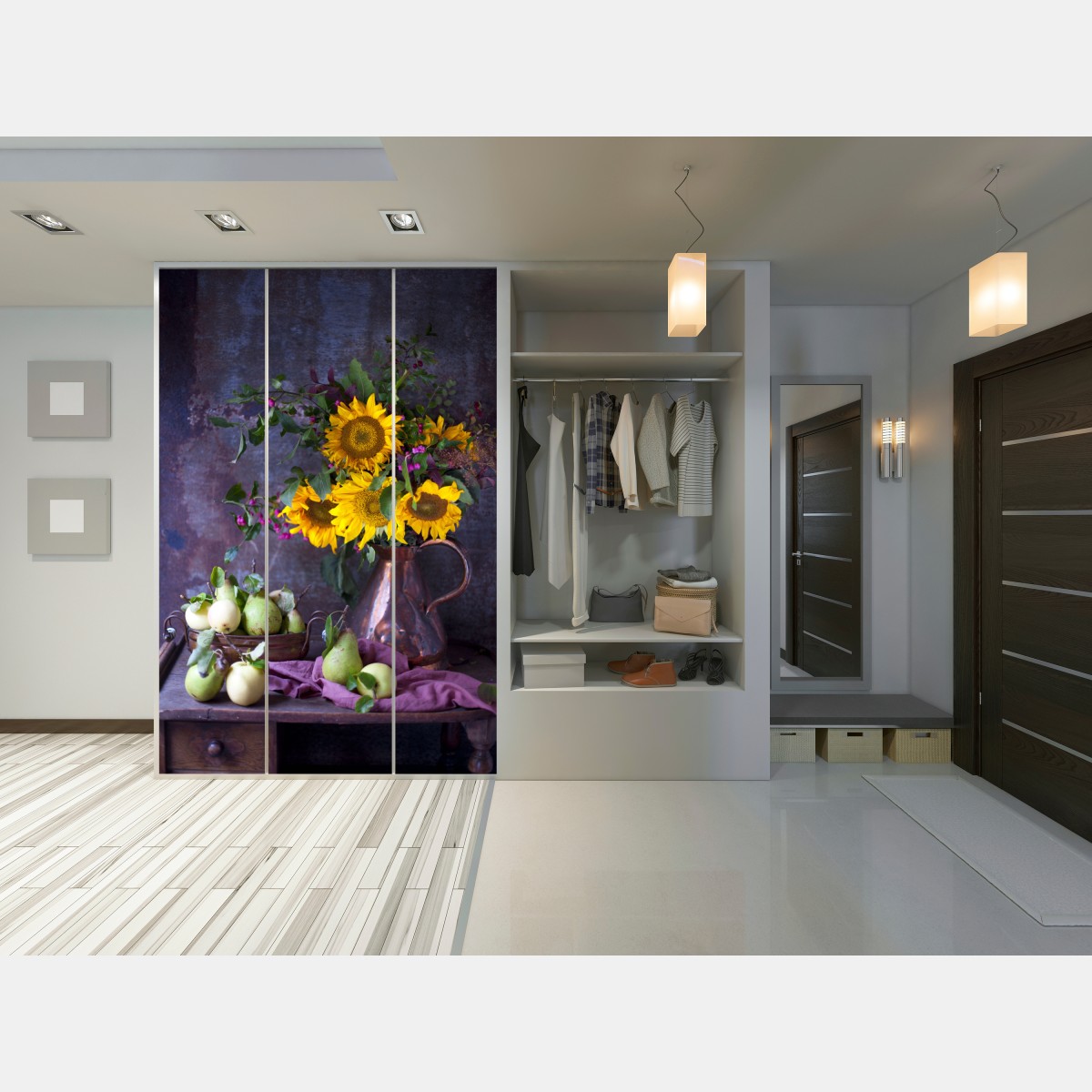 Schrankaufkleber sonnenblumen und birnen stilleben – Wallnifity®