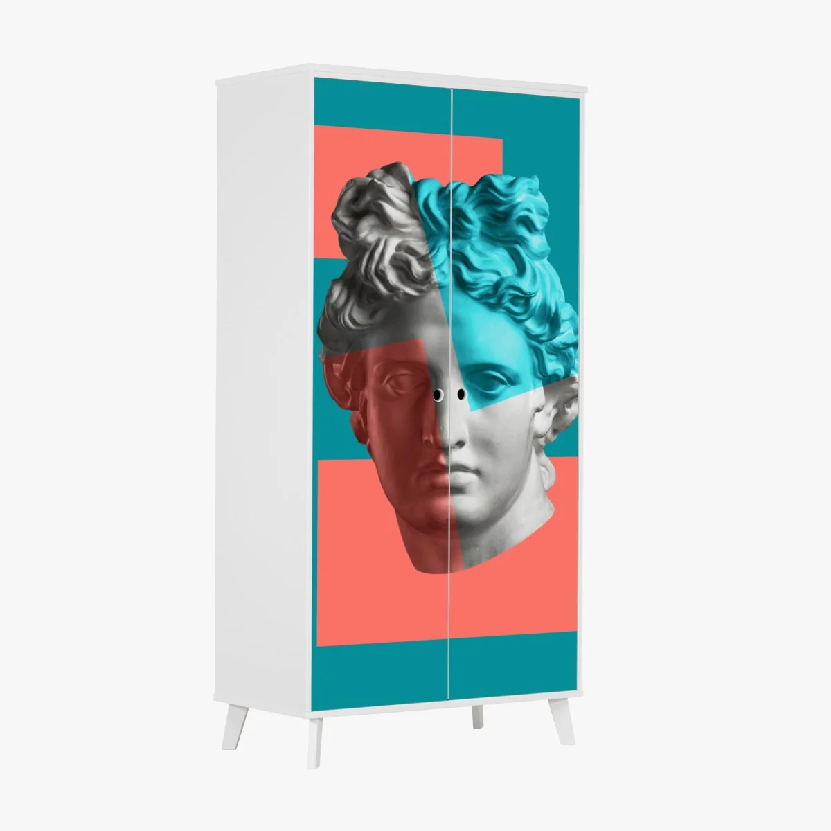 Schrankaufkleber duotone klassische büste im collage-stil – Wallnifity® Schrankaufkleber duotone klassische büste im collage-stil – Wallnifity®