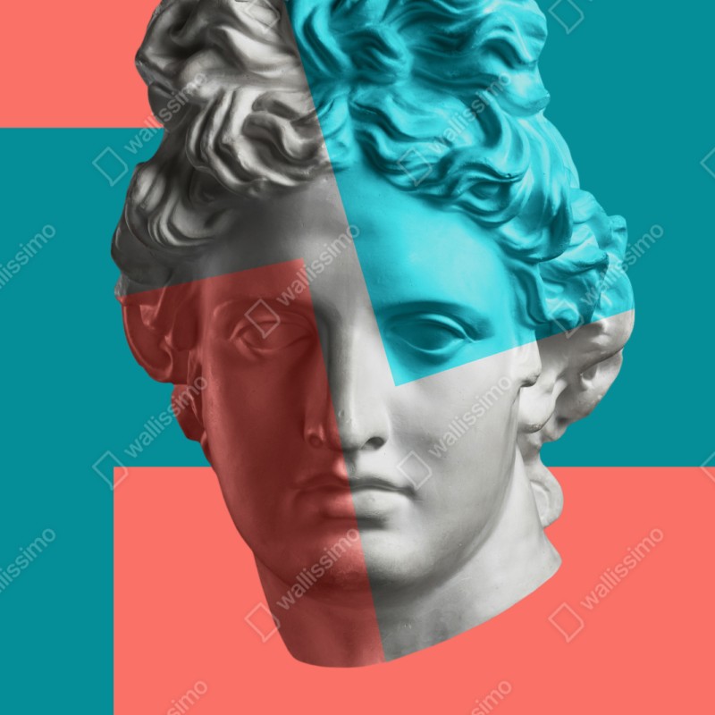 Schrankaufkleber duotone klassische büste im collage-stil – Wallnifity® Schrankaufkleber duotone klassische büste im collage-stil – Wallnifity®