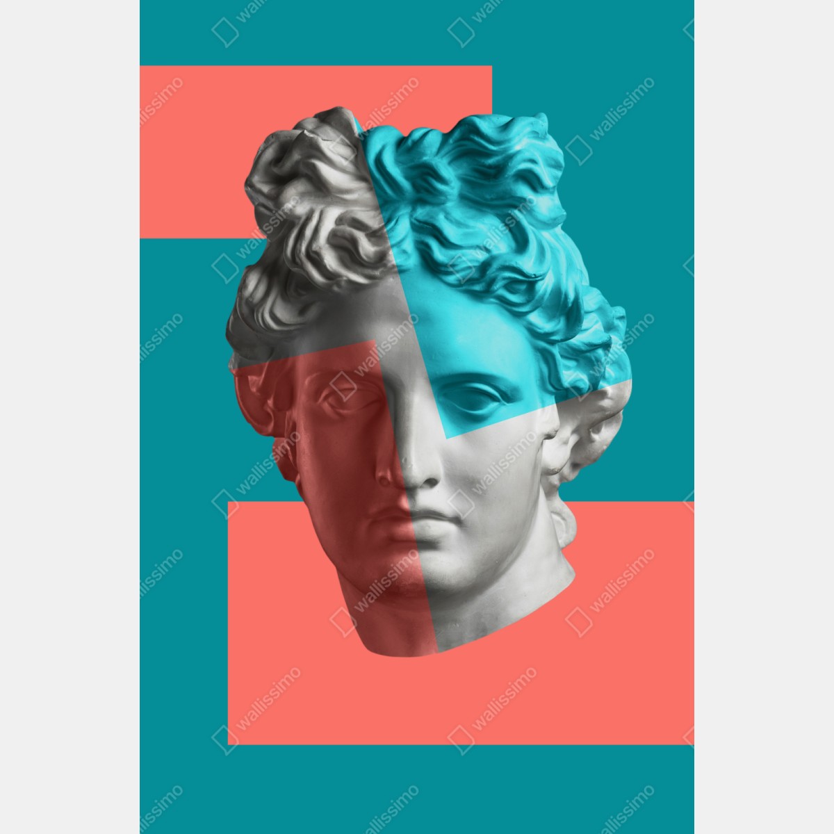 Schrankaufkleber duotone klassische büste im collage-stil – Wallnifity® Schrankaufkleber duotone klassische büste im collage-stil – Wallnifity®