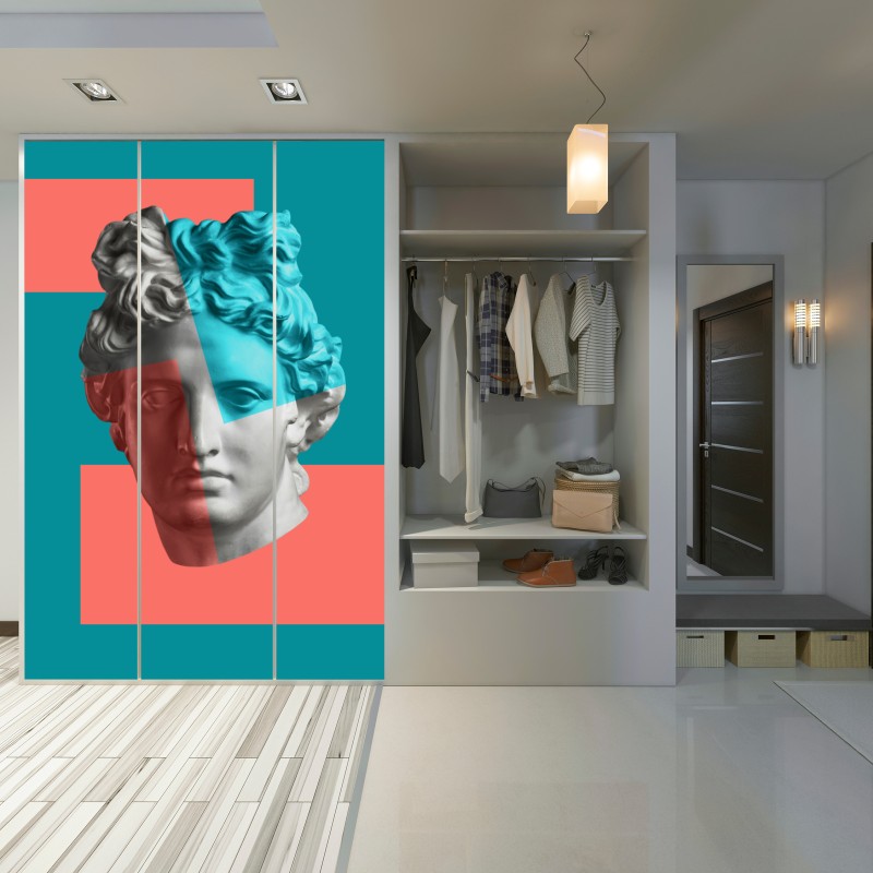 Schrankaufkleber duotone klassische büste im collage-stil – Wallnifity® Schrankaufkleber duotone klassische büste im collage-stil – Wallnifity®