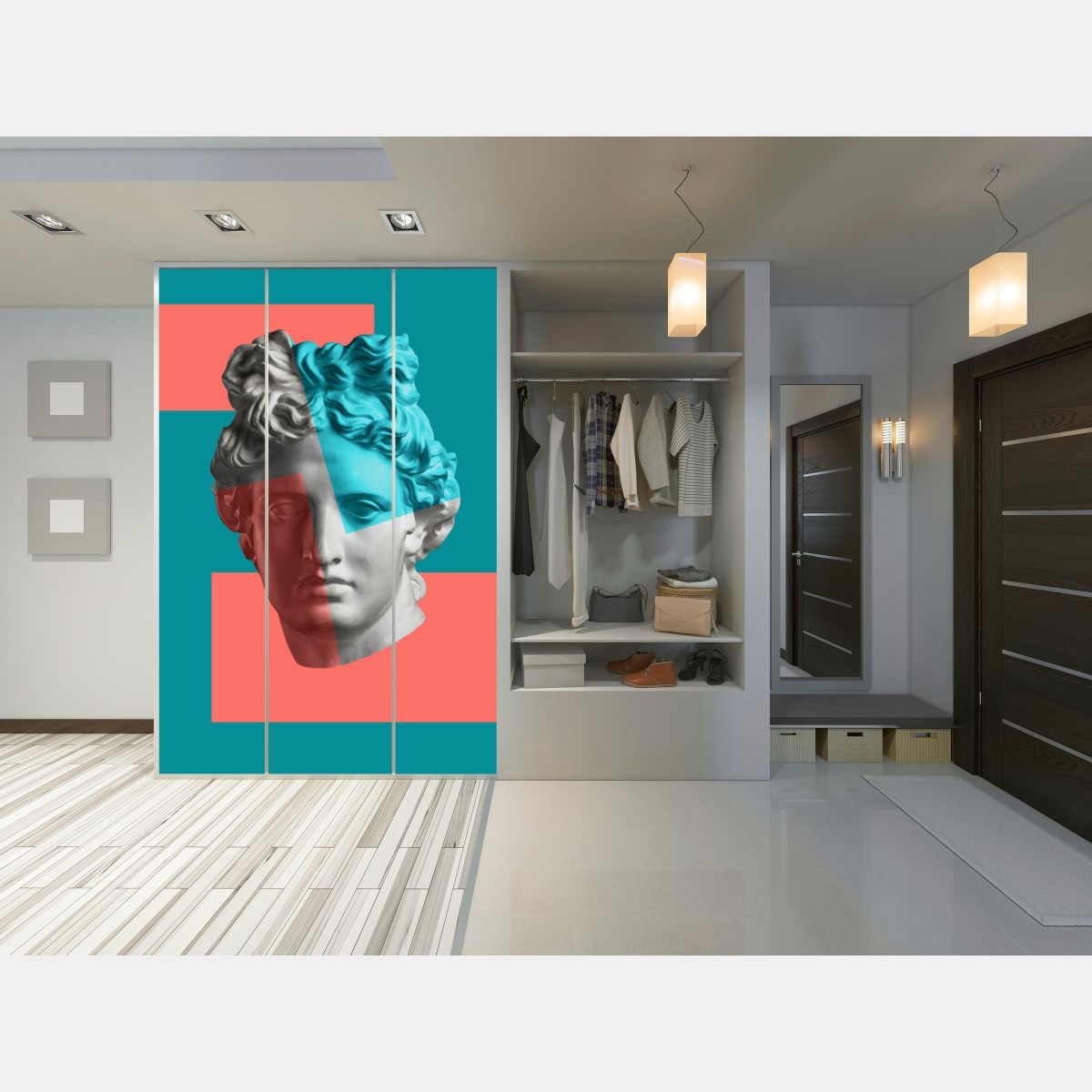 Schrankaufkleber duotone klassische büste im collage-stil – Wallnifity® Schrankaufkleber duotone klassische büste im collage-stil – Wallnifity®