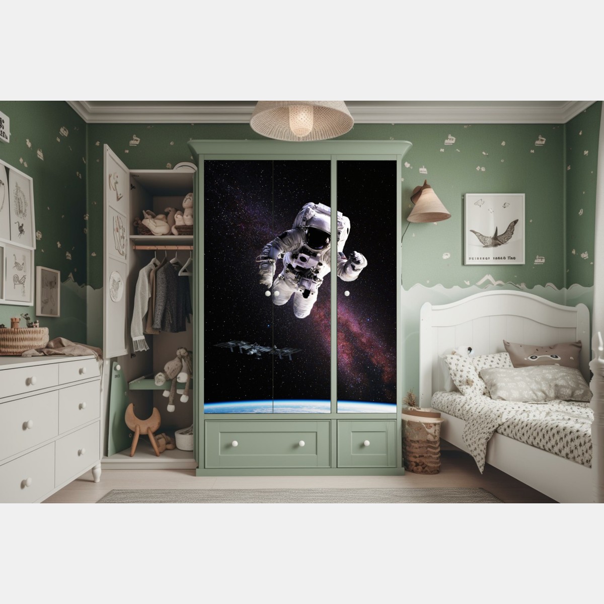 Schrankaufkleber astronaut über der Erde und galaxie – Wallnifity® Schrankaufkleber astronaut über der Erde und galaxie – Wallnifity®