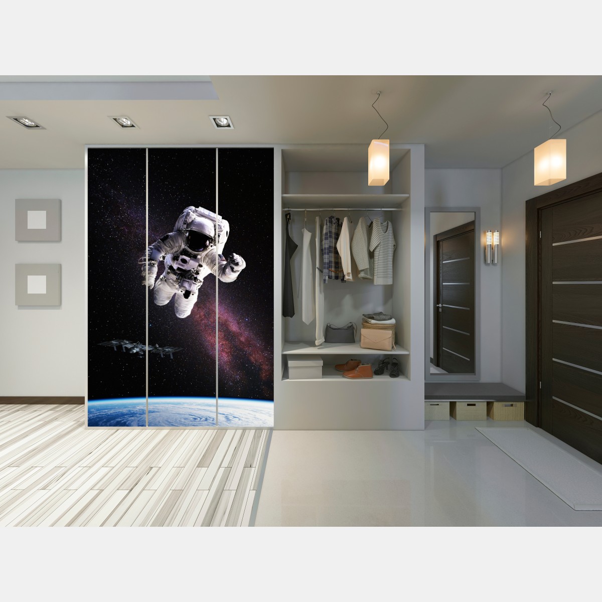 Schrankaufkleber astronaut über der Erde und galaxie – Wallnifity® Schrankaufkleber astronaut über der Erde und galaxie – Wallnifity®