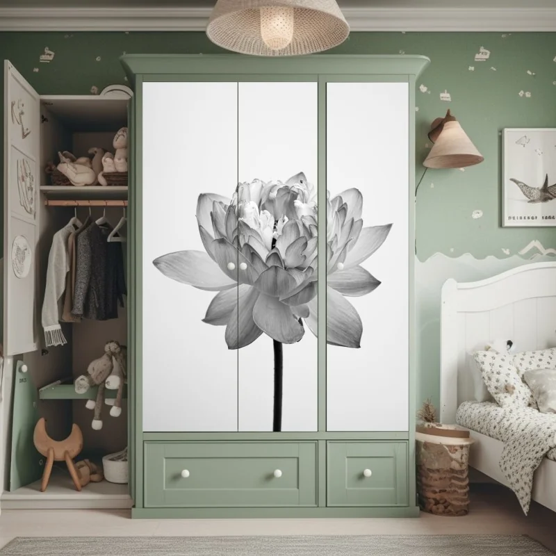 Schrankaufkleber ruhevoller lotus in graustufen – Wallnifity® Schrankaufkleber ruhevoller lotus in graustufen – Wallnifity®