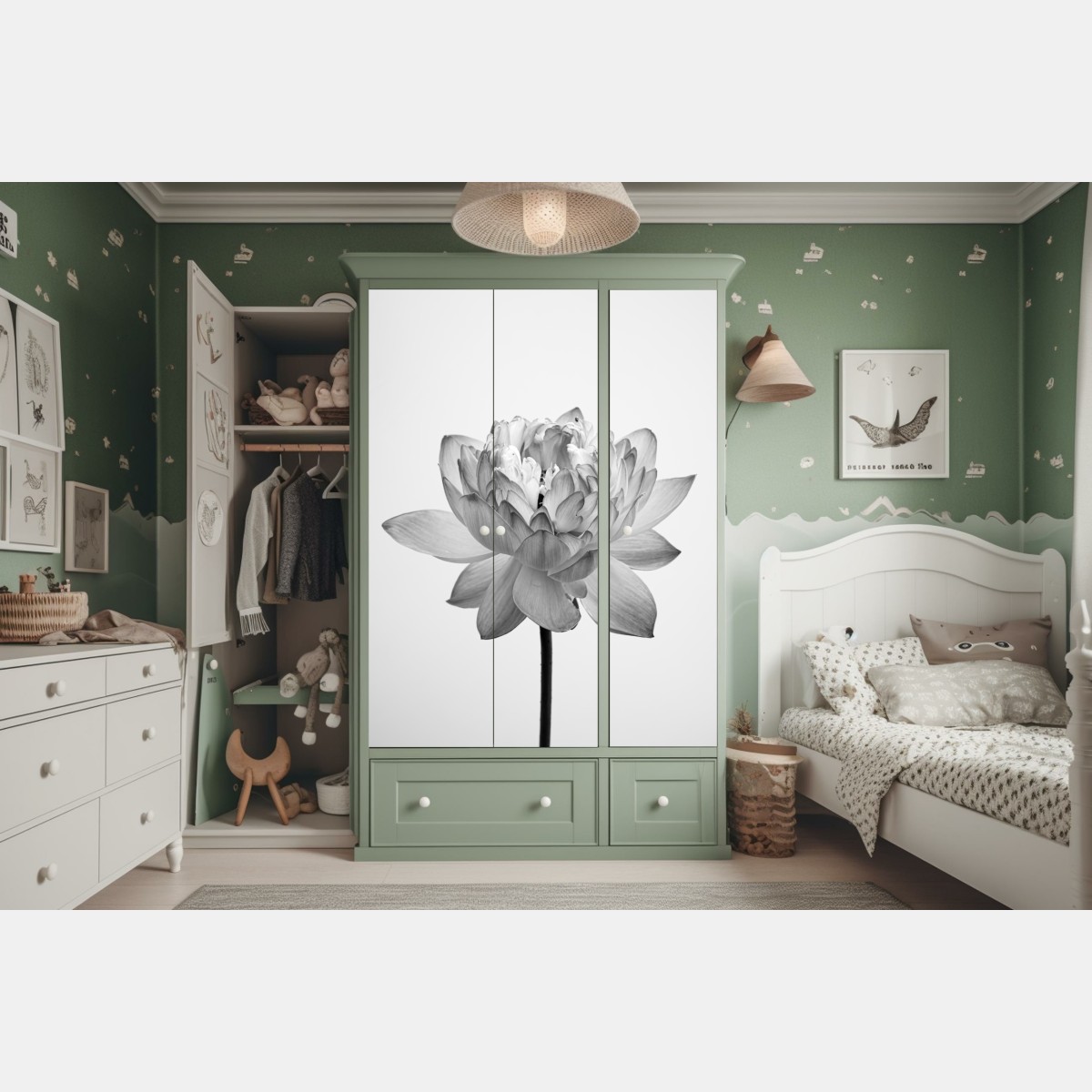 Schrankaufkleber ruhevoller lotus in graustufen – Wallnifity® Schrankaufkleber ruhevoller lotus in graustufen – Wallnifity®