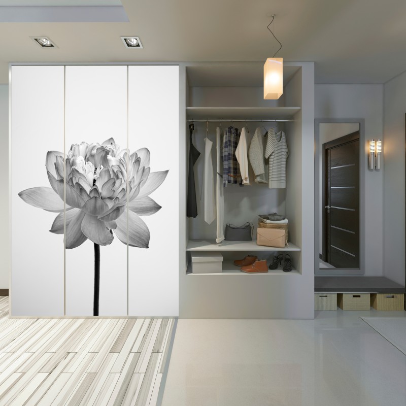 Schrankaufkleber ruhevoller lotus in graustufen – Wallnifity® Schrankaufkleber ruhevoller lotus in graustufen – Wallnifity®