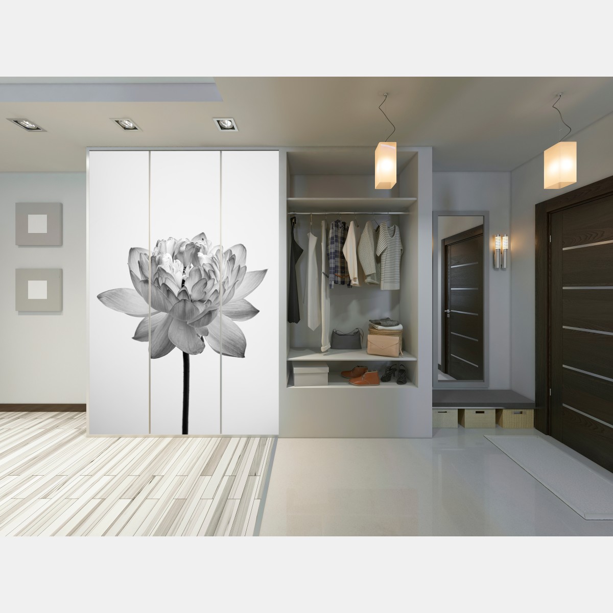 Schrankaufkleber ruhevoller lotus in graustufen – Wallnifity® Schrankaufkleber ruhevoller lotus in graustufen – Wallnifity®