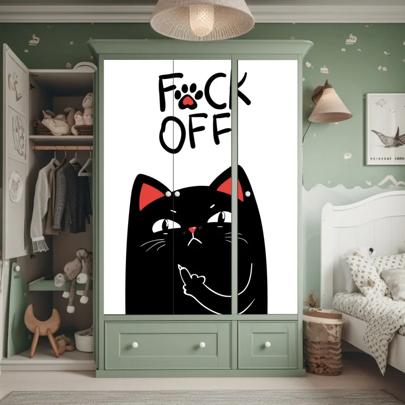 Schrankaufkleber freche schwarze katze mit attitude – Wallnifity® Schrankaufkleber freche schwarze katze mit attitude – Wallnifity®