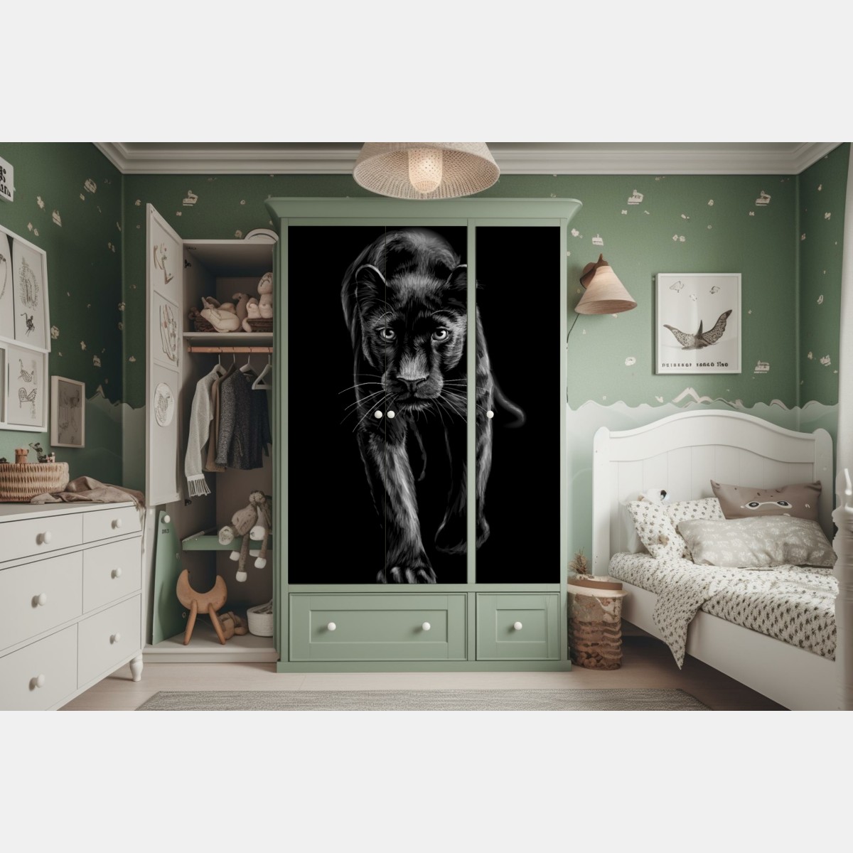 Schrankaufkleber schreitender schwarzer panther illustration – Wallnifity® Schrankaufkleber schreitender schwarzer panther illustration – Wallnifity®