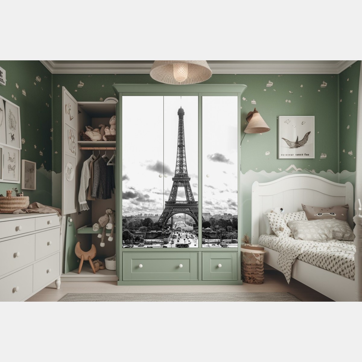 Schrankaufkleber Paris Eiffelturm in monochrom – Wallnifity® Schrankaufkleber Paris Eiffelturm in monochrom – Wallnifity®