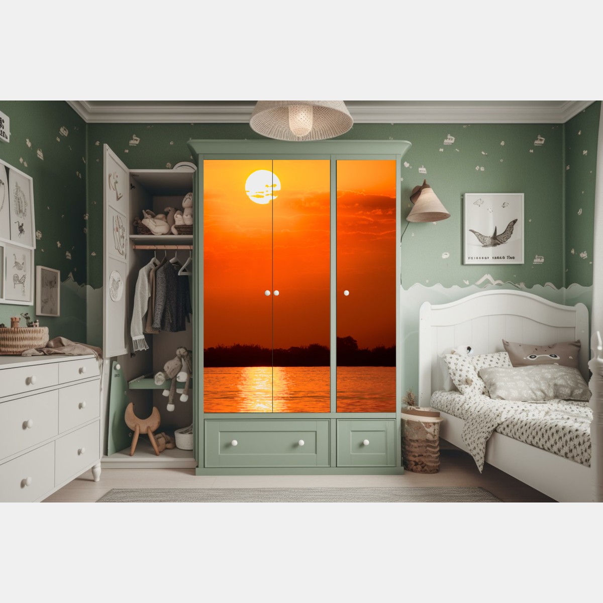 Schrankaufkleber goldener sonnenuntergang über ruhigem see – Wallnifity® Schrankaufkleber goldener sonnenuntergang über ruhigem see – Wallnifity®