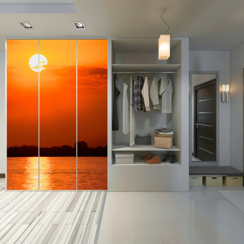 Schrankaufkleber goldener sonnenuntergang über ruhigem see – Wallnifity® Schrankaufkleber goldener sonnenuntergang über ruhigem see – Wallnifity®