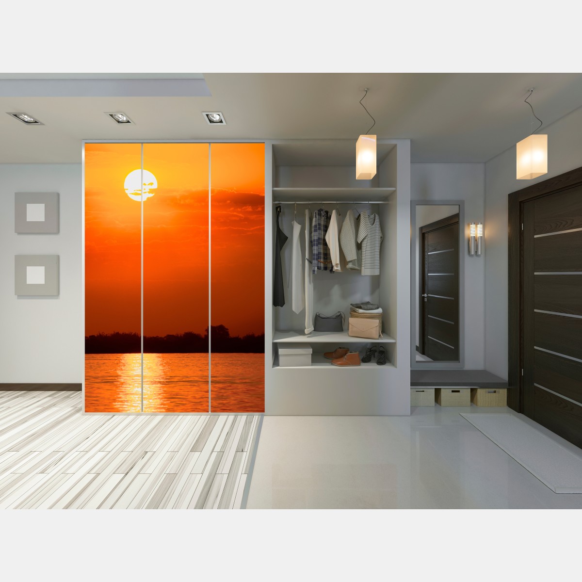 Schrankaufkleber goldener sonnenuntergang über ruhigem see – Wallnifity® Schrankaufkleber goldener sonnenuntergang über ruhigem see – Wallnifity®