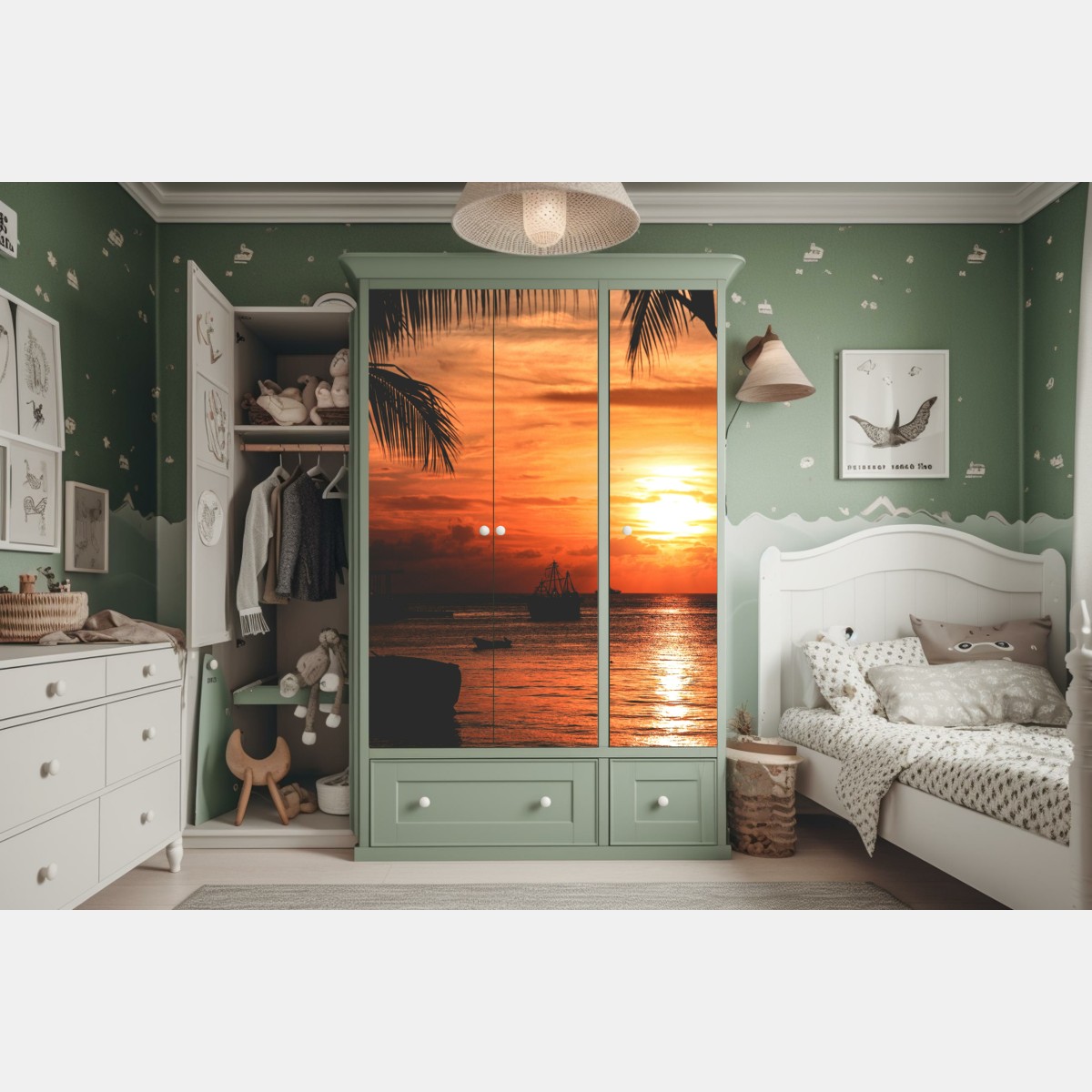 Schrankaufkleber tropischer sonnenuntergang am meer – Wallnifity®