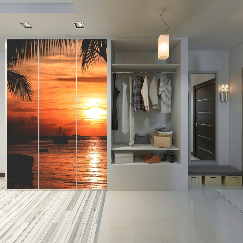 Schrankaufkleber tropischer sonnenuntergang am meer – Wallnifity®