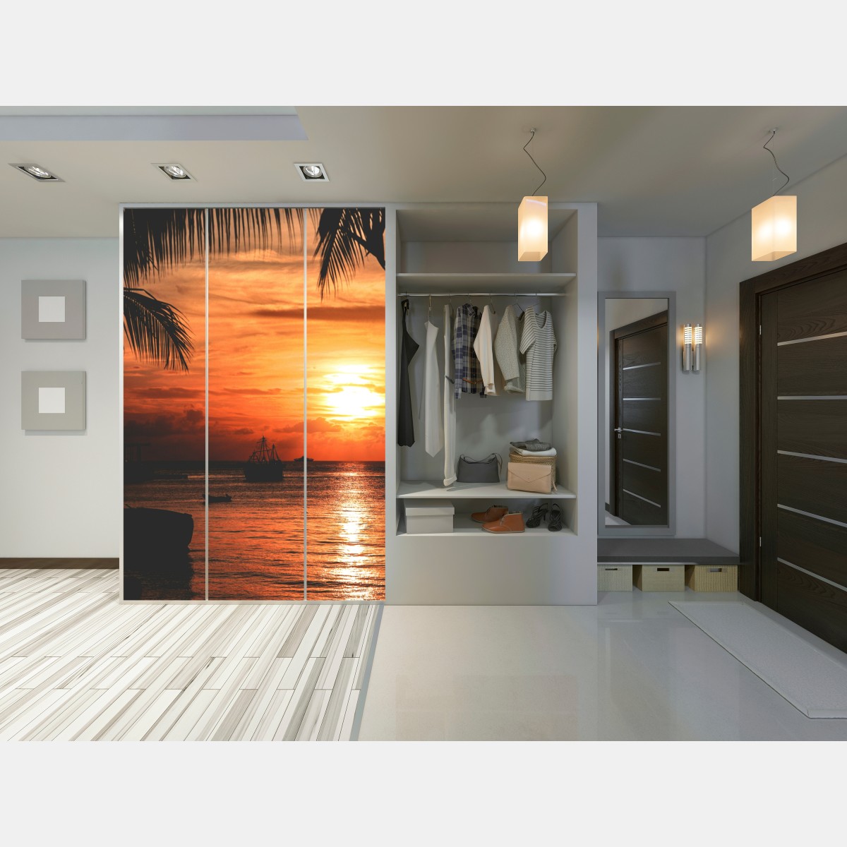 Schrankaufkleber tropischer sonnenuntergang am meer – Wallnifity®