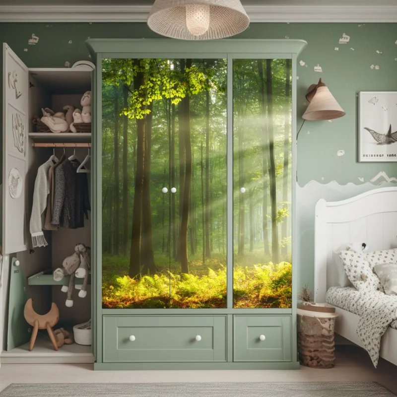 Schrankaufkleber sonniger morgenwald – Wallnifity® Schrankaufkleber sonniger morgenwald – Wallnifity®