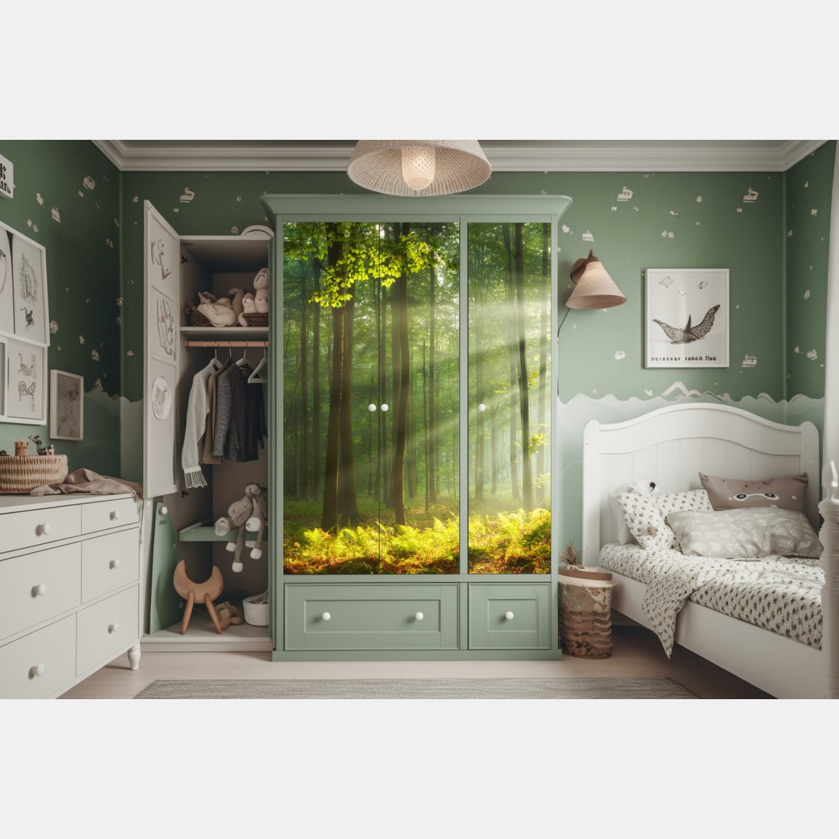 Schrankaufkleber sonniger morgenwald – Wallnifity® Schrankaufkleber sonniger morgenwald – Wallnifity®