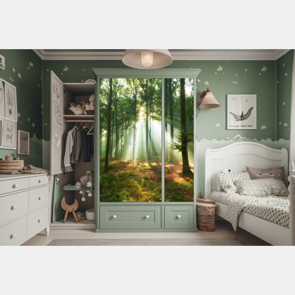 Schrankaufkleber morgendliches licht im wald – Wallnifity® Schrankaufkleber morgendliches licht im wald – Wallnifity®