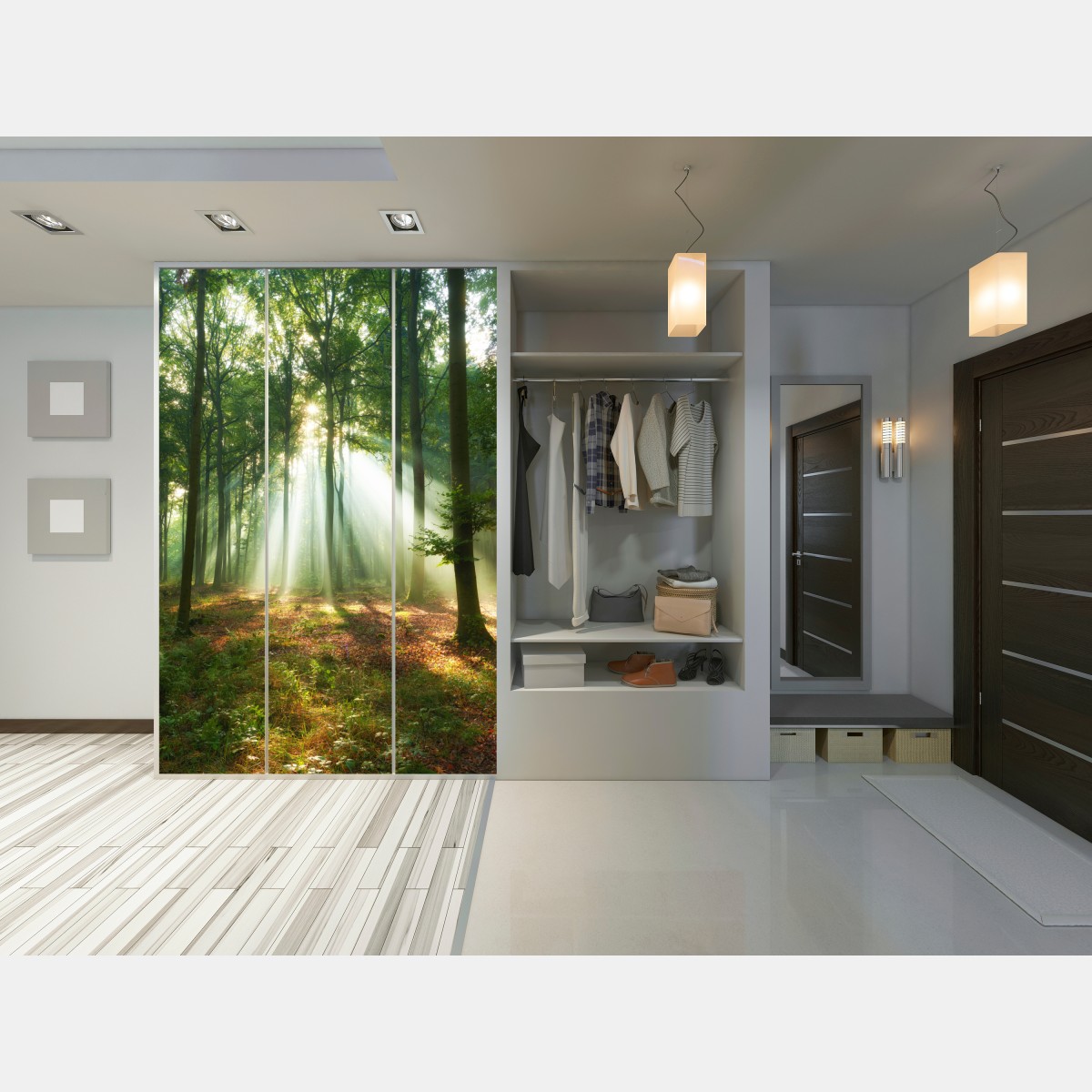 Schrankaufkleber morgendliches licht im wald – Wallnifity® Schrankaufkleber morgendliches licht im wald – Wallnifity®