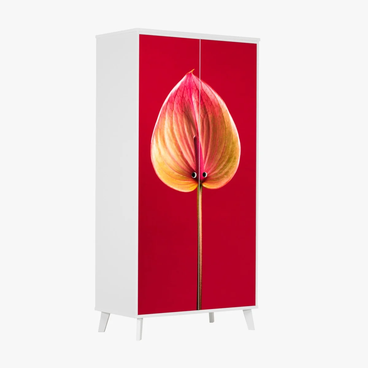 Schrankaufkleber elegantes anthurium vor rotem hintergrund – Wallnifity® Schrankaufkleber elegantes anthurium vor rotem hintergrund – Wallnifity®