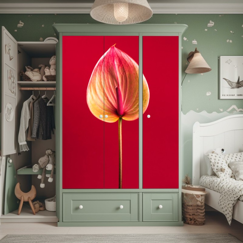 Schrankaufkleber tiefrote blüten mit wassertropfen – Wallnifity®