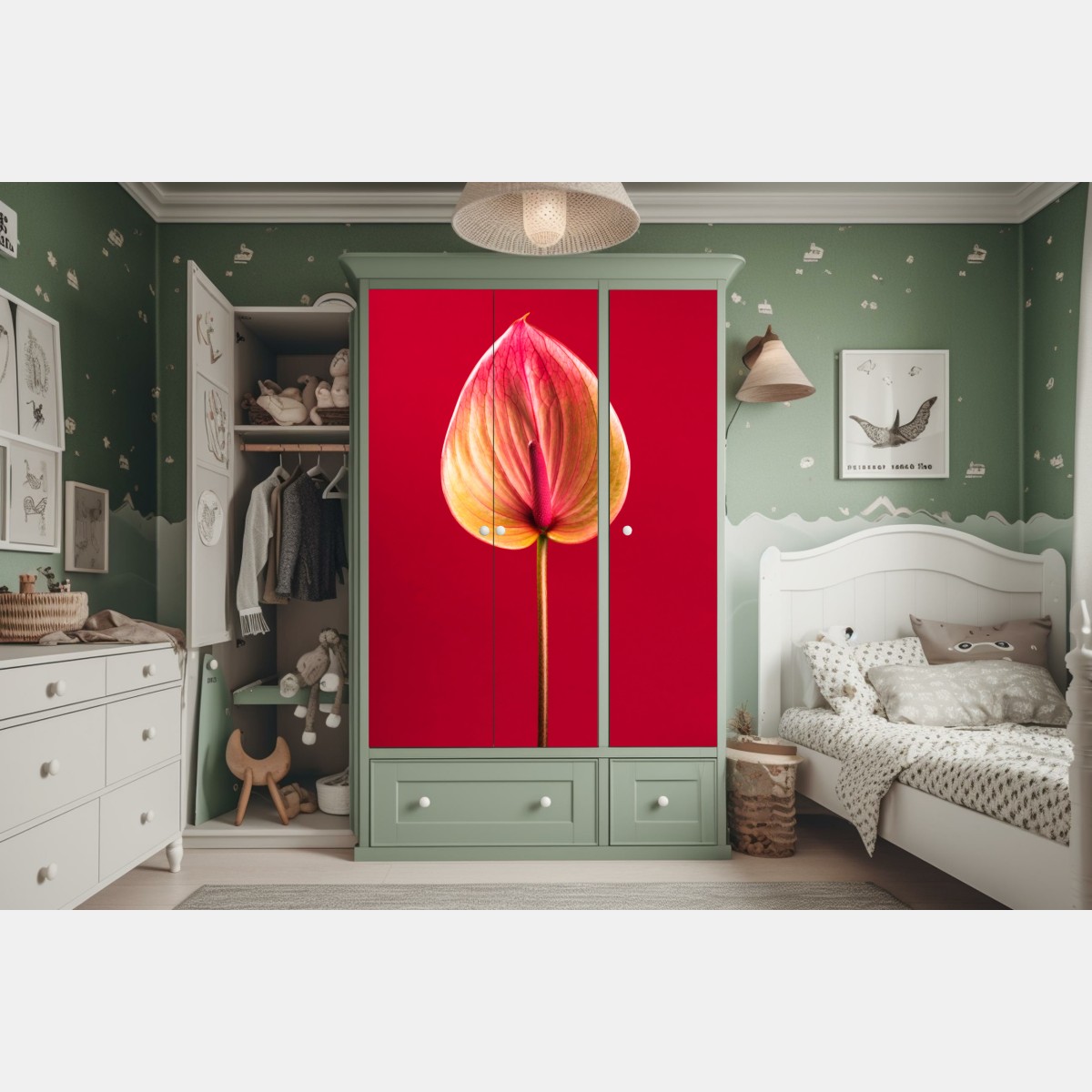 Schrankaufkleber elegantes anthurium vor rotem hintergrund – Wallnifity® Schrankaufkleber elegantes anthurium vor rotem hintergrund – Wallnifity®