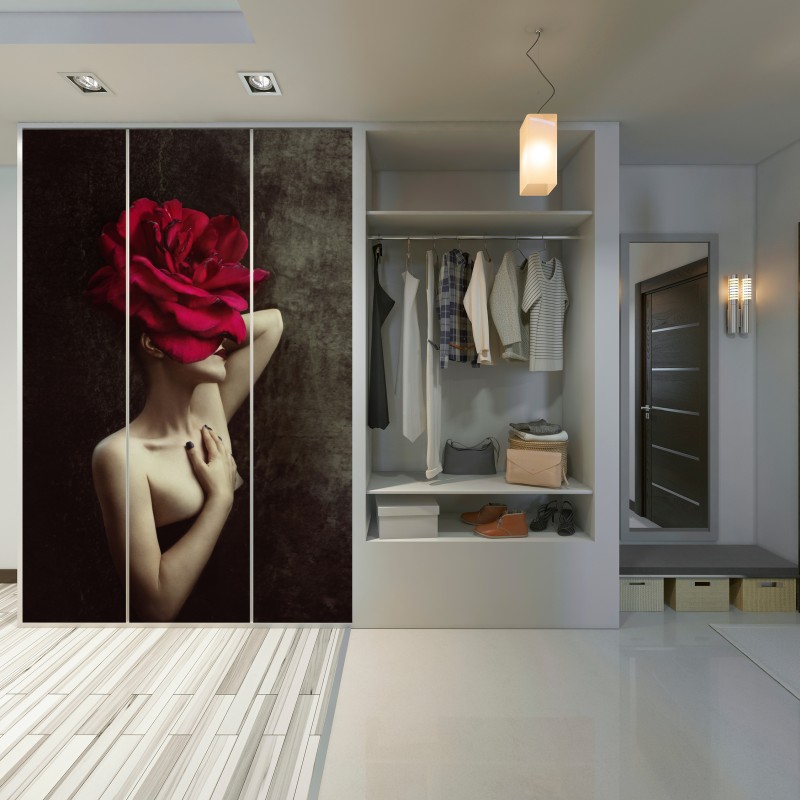 Schrankaufkleber frau mit rosenkopf surreales blumenporträt – Wallnifity® Schrankaufkleber frau mit rosenkopf surreales blumenporträt – Wallnifity®