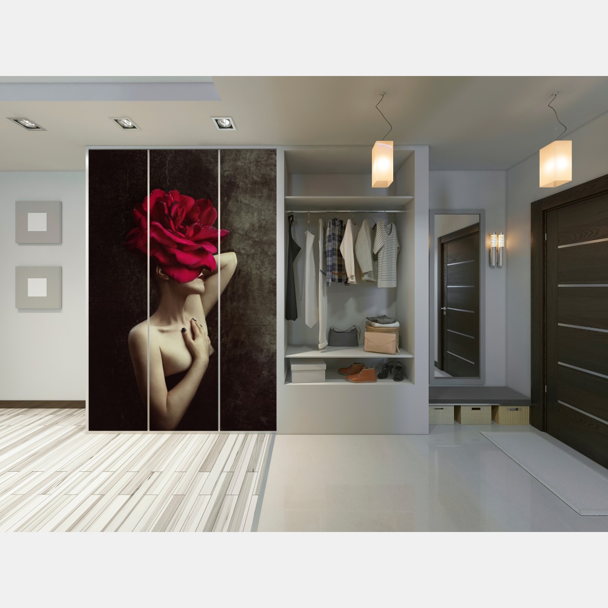 Schrankaufkleber frau mit rosenkopf surreales blumenporträt – Wallnifity® Schrankaufkleber frau mit rosenkopf surreales blumenporträt – Wallnifity®