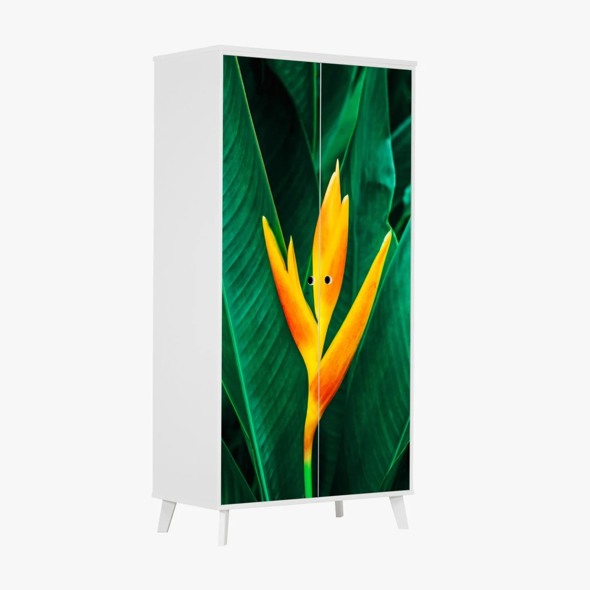 Schrankaufkleber leuchtende tropische heliconia vor satten grünen blättern – Wallnifity® Schrankaufkleber leuchtende tropische heliconia vor satten grünen blättern – Wallnifity®