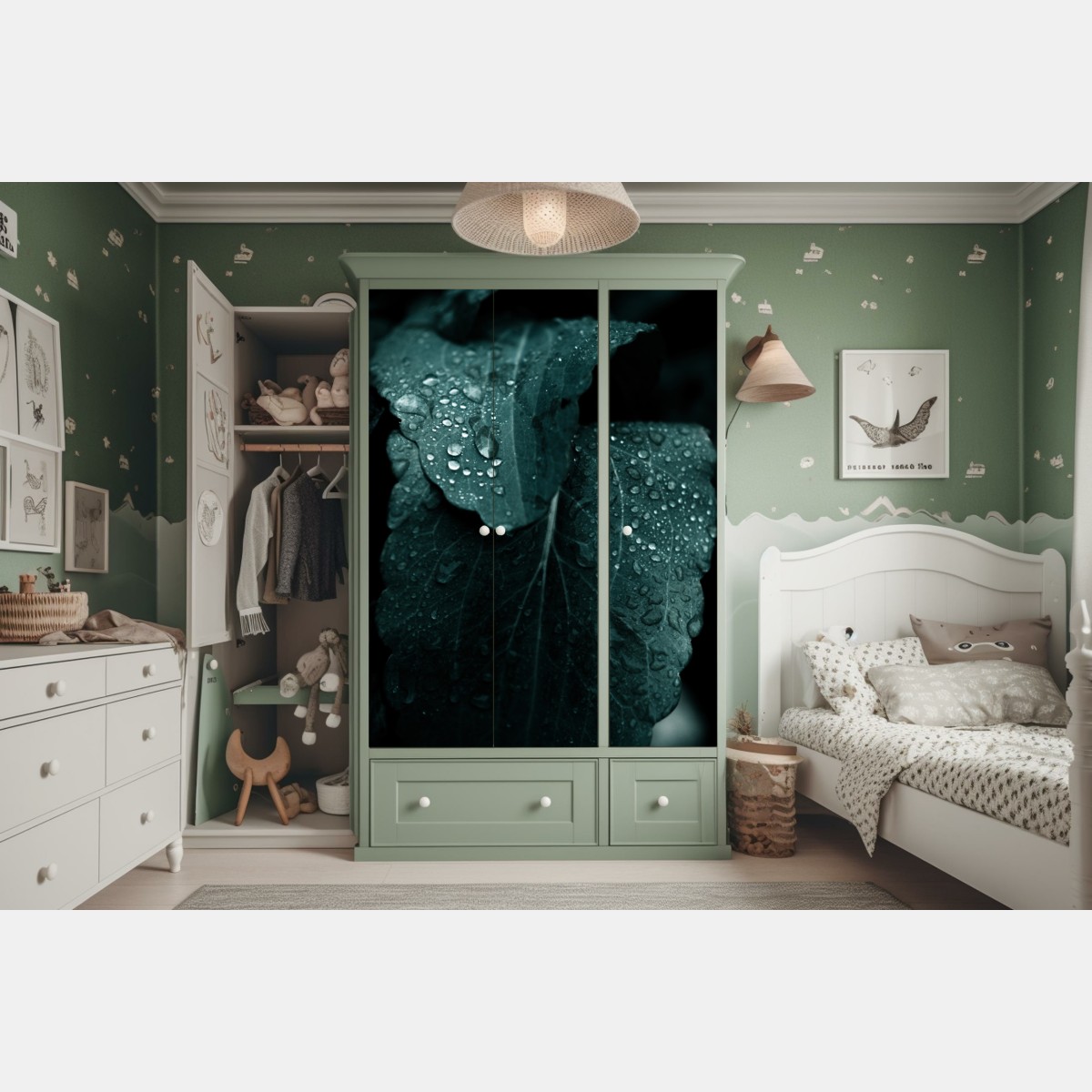 Schrankaufkleber tautropfen auf blättern – Wallnifity® Schrankaufkleber tautropfen auf blättern – Wallnifity®