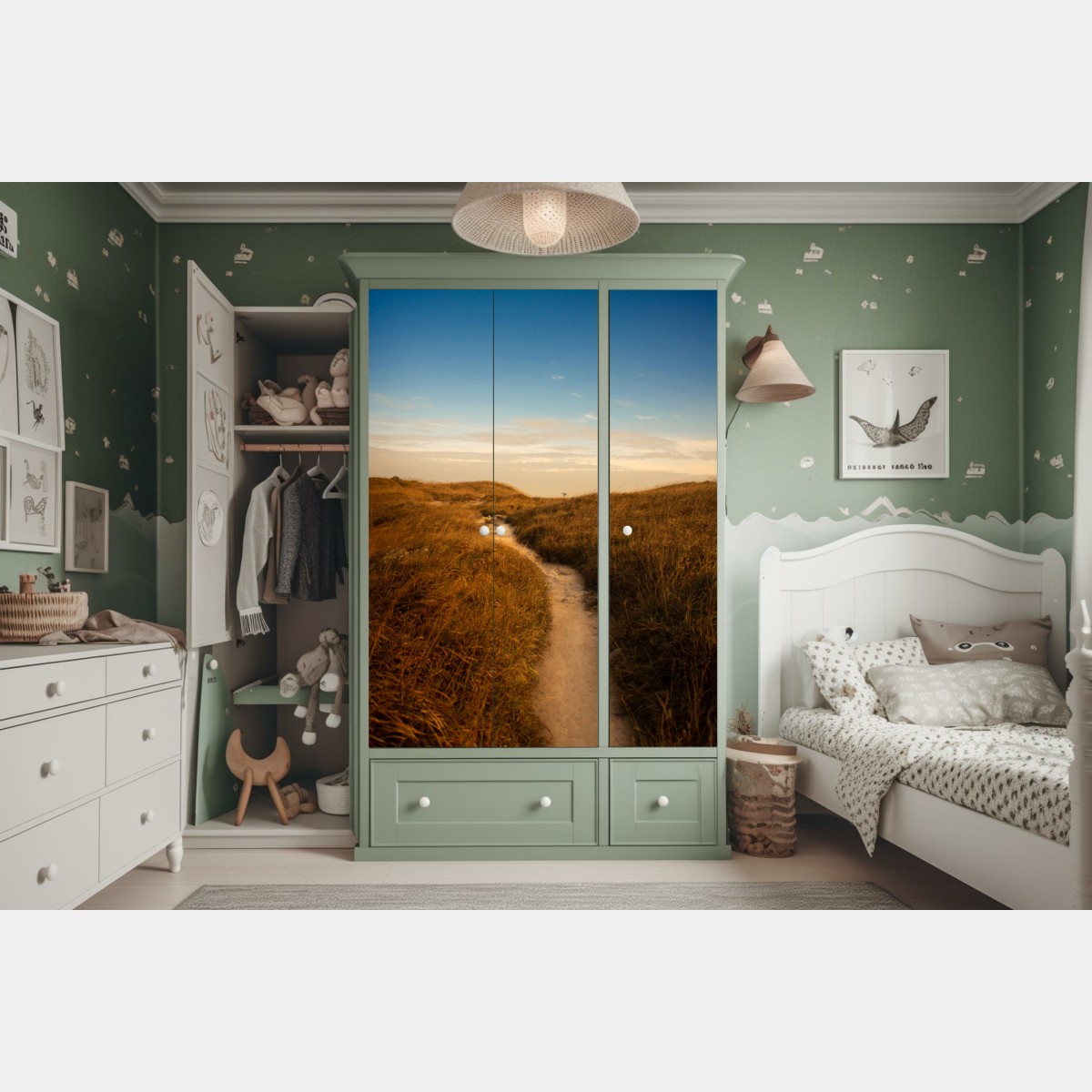 Schrankaufkleber sonnenbeschienener weg durch die dünen – Wallnifity® Schrankaufkleber sonnenbeschienener weg durch die dünen – Wallnifity®