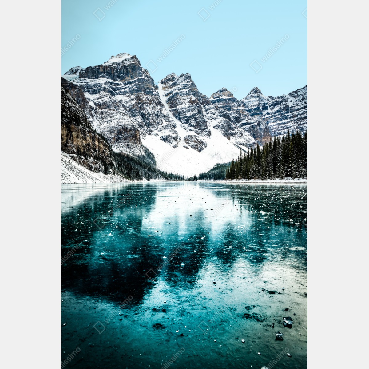 Schrankaufkleber eisiger türkissee mit bergreflexion – Wallnifity® Schrankaufkleber eisiger türkissee mit bergreflexion – Wallnifity®