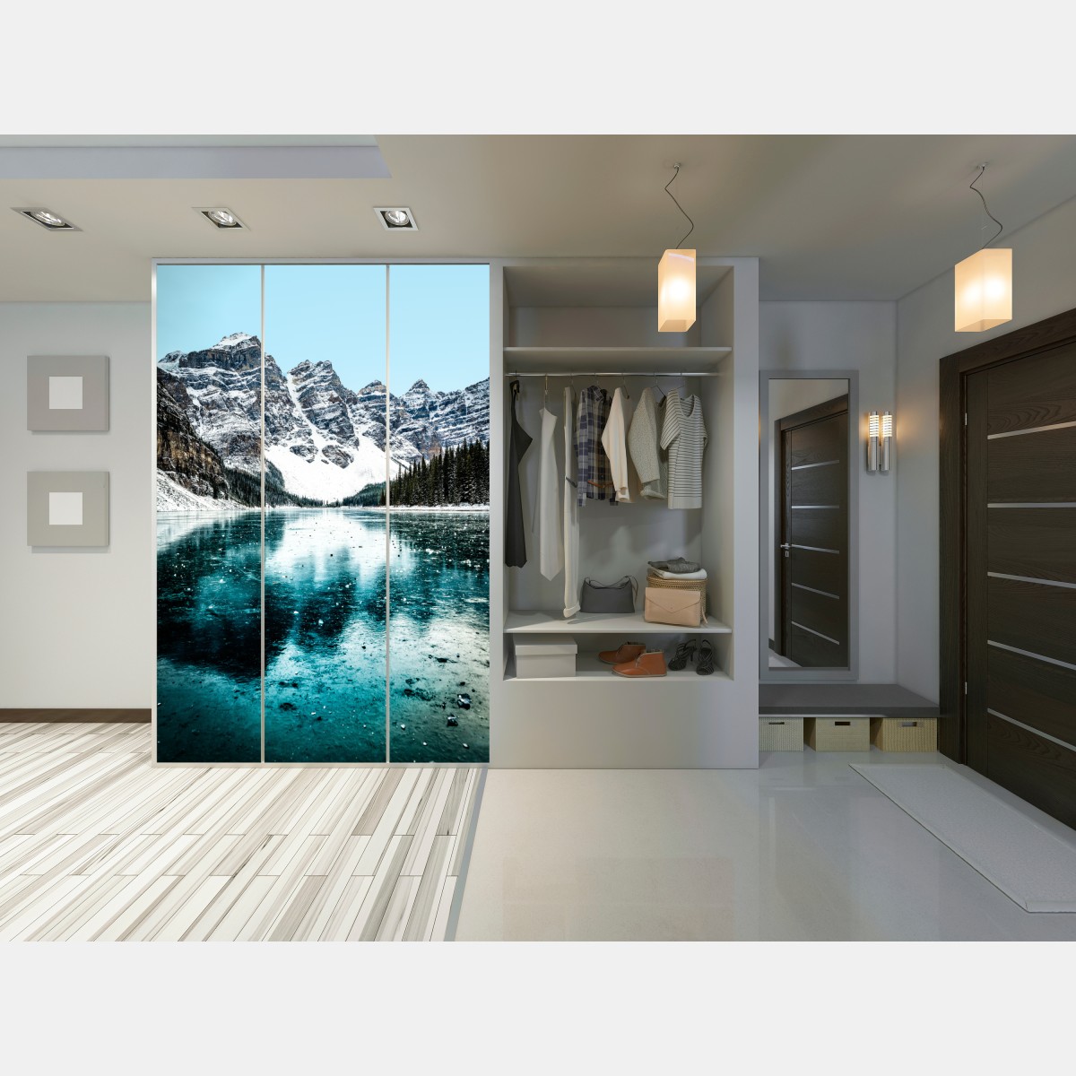 Schrankaufkleber eisiger türkissee mit bergreflexion – Wallnifity® Schrankaufkleber eisiger türkissee mit bergreflexion – Wallnifity®