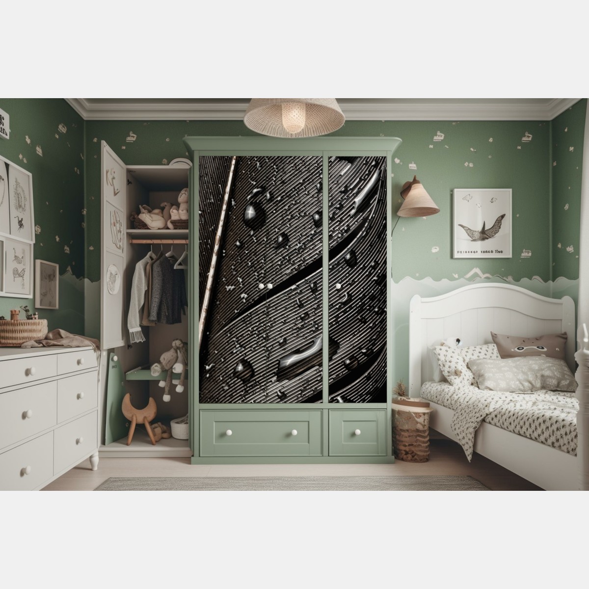 Schrankaufkleber monochrome feder mit wassertropfen – Wallnifity® Schrankaufkleber monochrome feder mit wassertropfen – Wallnifity®