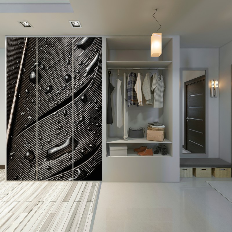 Schrankaufkleber monochrome feder mit wassertropfen – Wallnifity® Schrankaufkleber monochrome feder mit wassertropfen – Wallnifity®