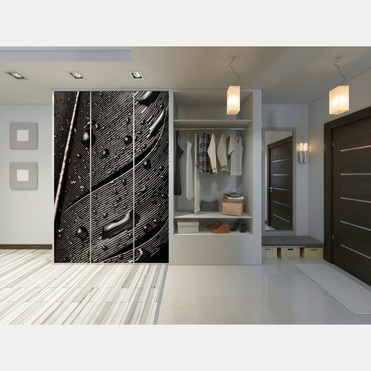 Schrankaufkleber monochrome feder mit wassertropfen – Wallnifity® Schrankaufkleber monochrome feder mit wassertropfen – Wallnifity®