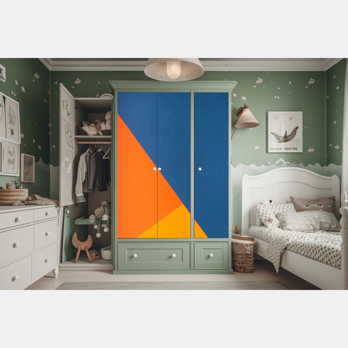Schrankaufkleber mutige geometrische komposition in blau und orange – Wallnifity® Schrankaufkleber mutige geometrische komposition in blau und orange – Wallnifity®
