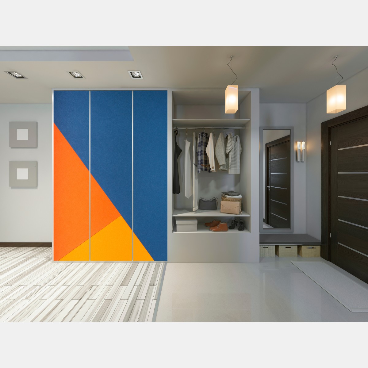 Schrankaufkleber mutige geometrische komposition in blau und orange – Wallnifity® Schrankaufkleber mutige geometrische komposition in blau und orange – Wallnifity®