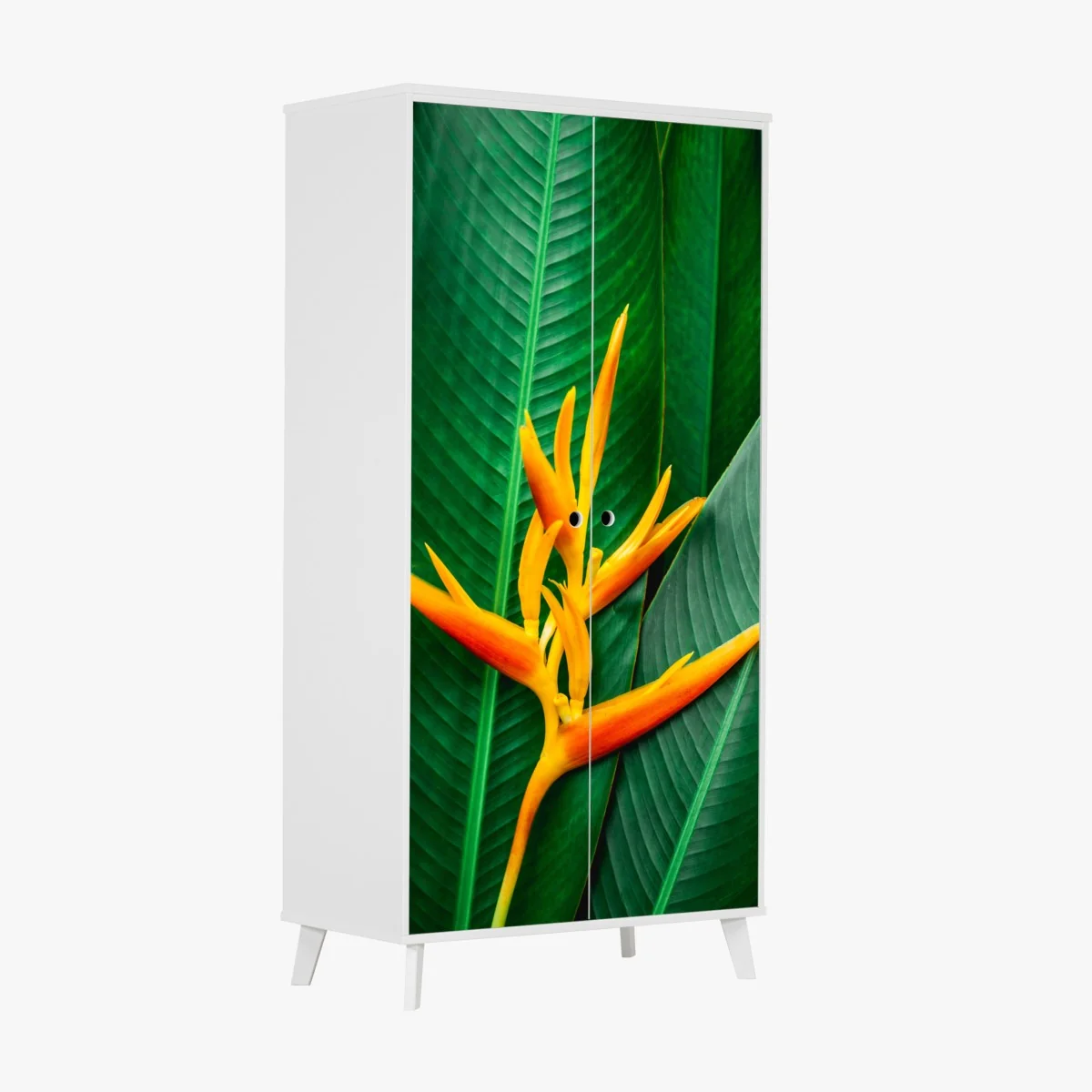 Schrankaufkleber leuchtende heliconia vor grünen blättern – Wallnifity® Schrankaufkleber leuchtende heliconia vor grünen blättern – Wallnifity®