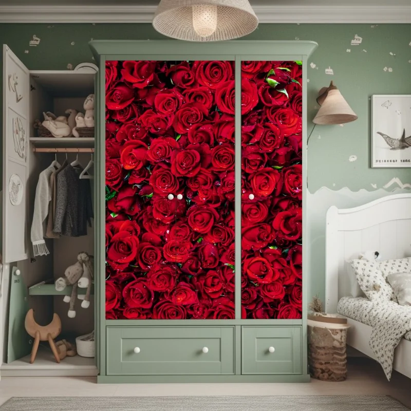 Schrankaufkleber dichte wand aus roten rosen – Wallnifity® Schrankaufkleber dichte wand aus roten rosen – Wallnifity®