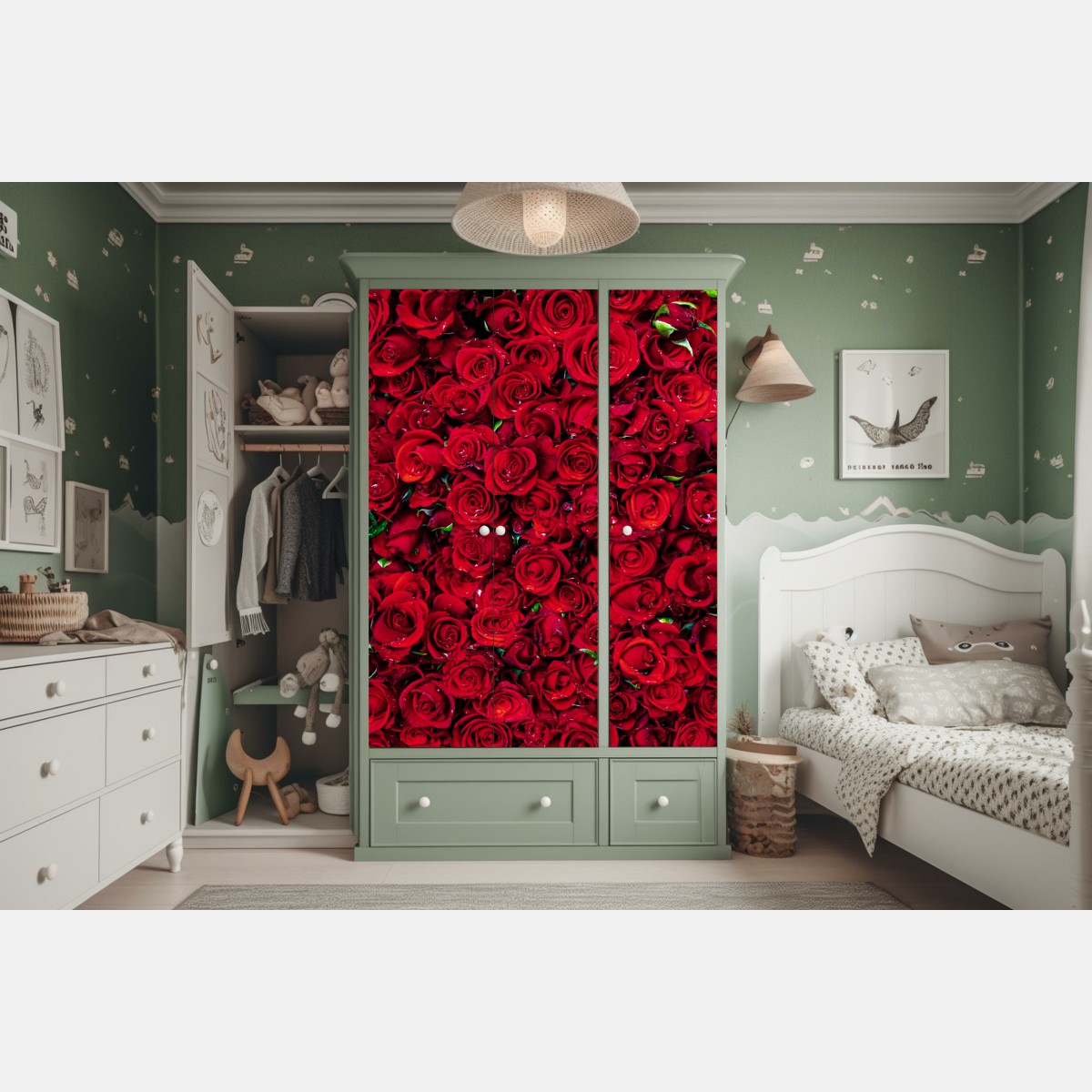 Schrankaufkleber dichte wand aus roten rosen – Wallnifity® Schrankaufkleber dichte wand aus roten rosen – Wallnifity®